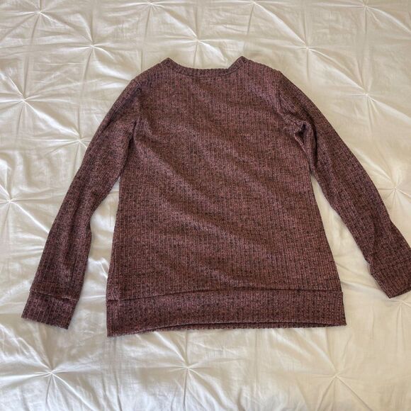 Reborn J Faux Wrap Front Pink and Black Burnout Long Sleeve Top Size Large - Picture 6 of 8